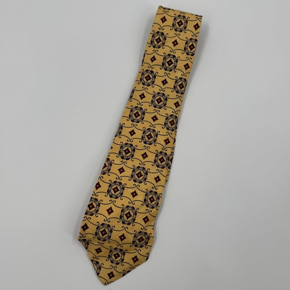 Polo Ralph Lauren Mens Silk Tie Gold Tan Red Medallion Geometric Scroll Pattern